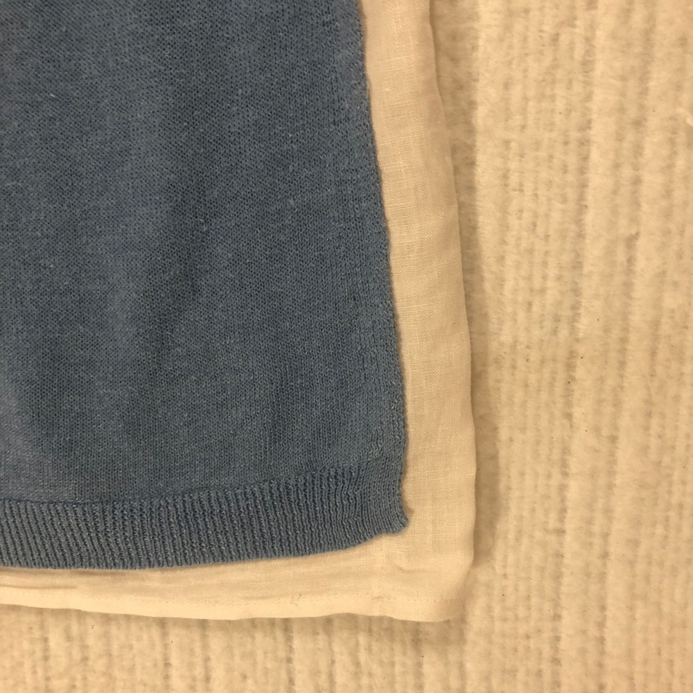 J. Jill Blue Knit 3/4 Sleeve Sweater White Linen Layered Hem Top Large - Picture 5 of 8